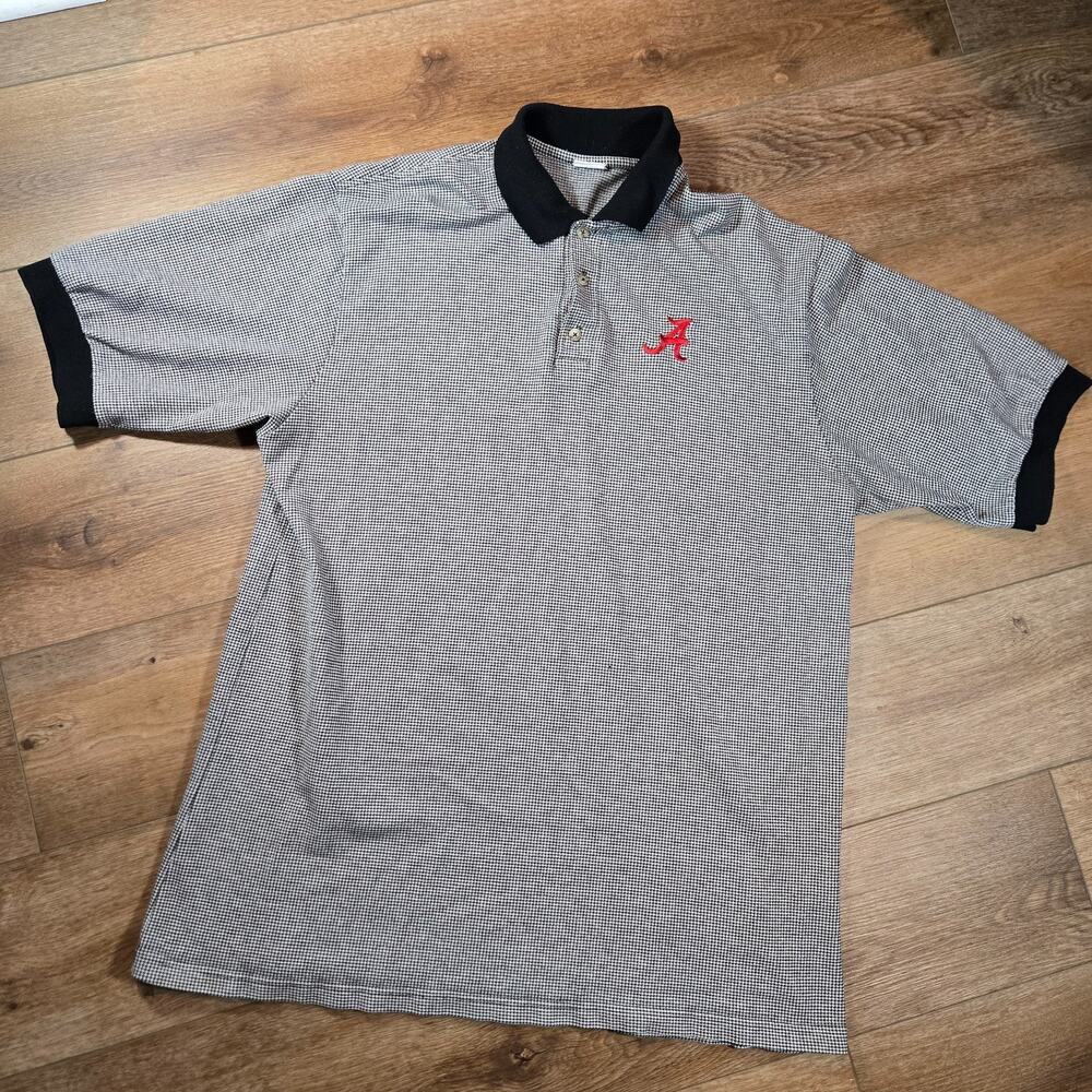 Vintage Alabama Crimson Tide Polo Shirt Mens XL Black Check NCAA Football